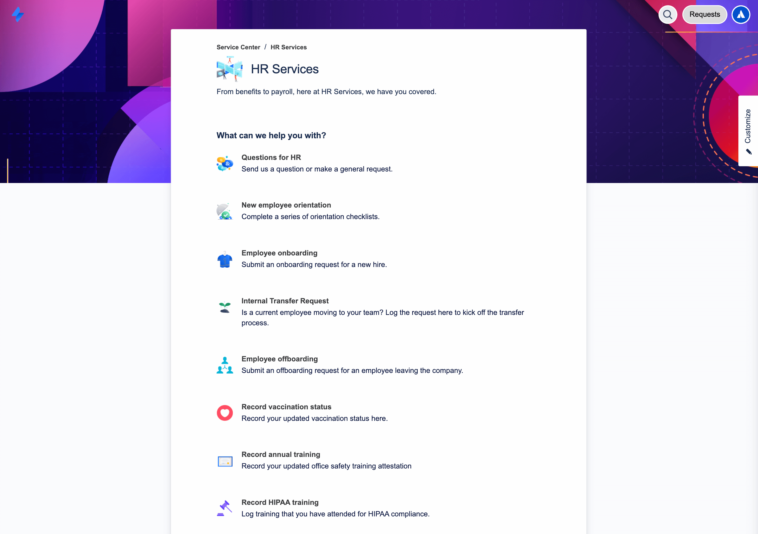 Jira Service Management 예시 서비스 포털