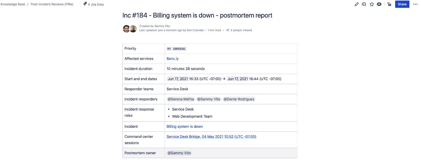 Revisione post-imprevisto in Confluence