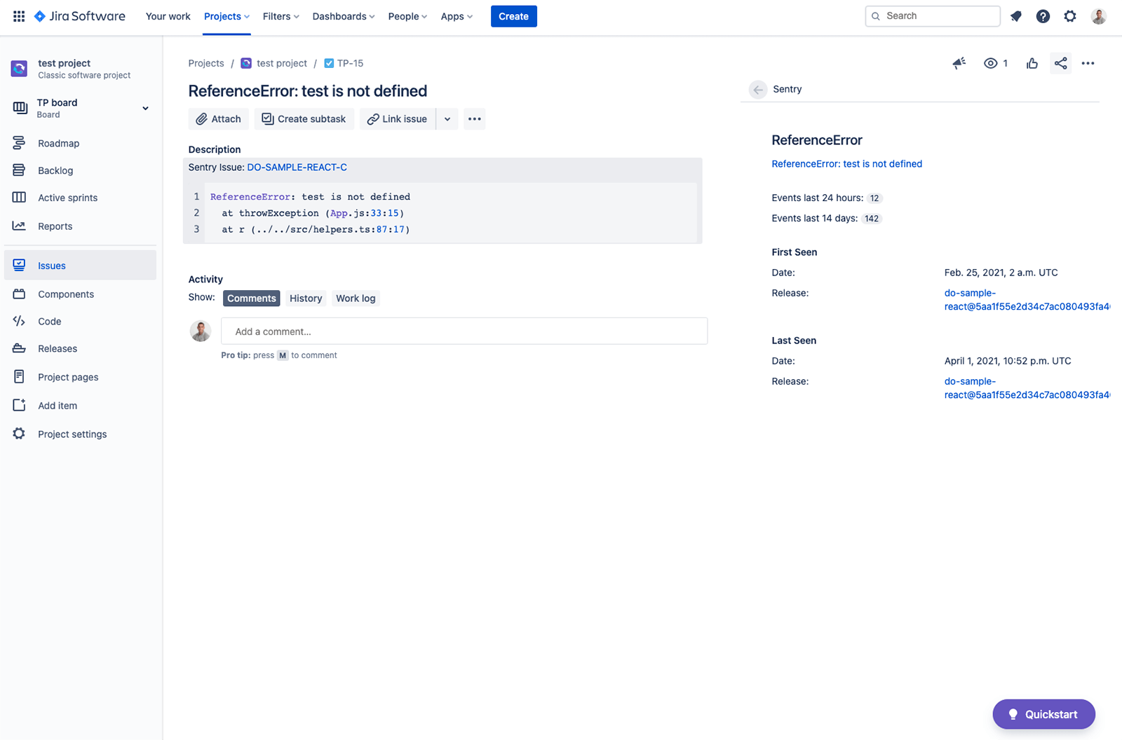 Zrzut ekranu zgłoszenia w systemie Jira