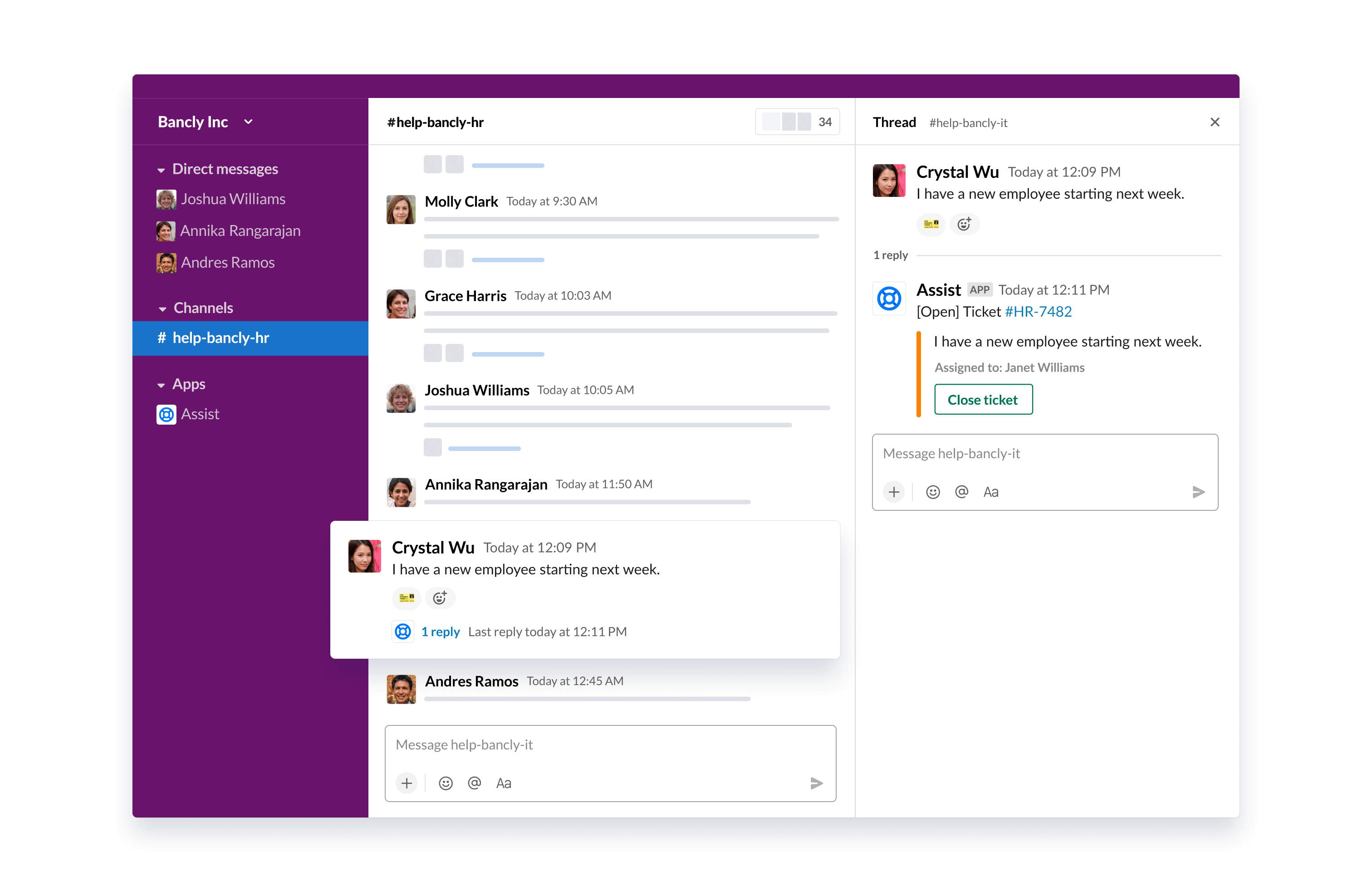 Système de ticket conversationnel avec les intégrations de chat