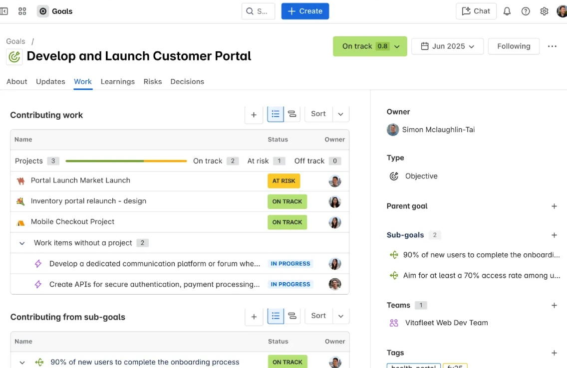 在 Jira 中将工作与目标联系起来
