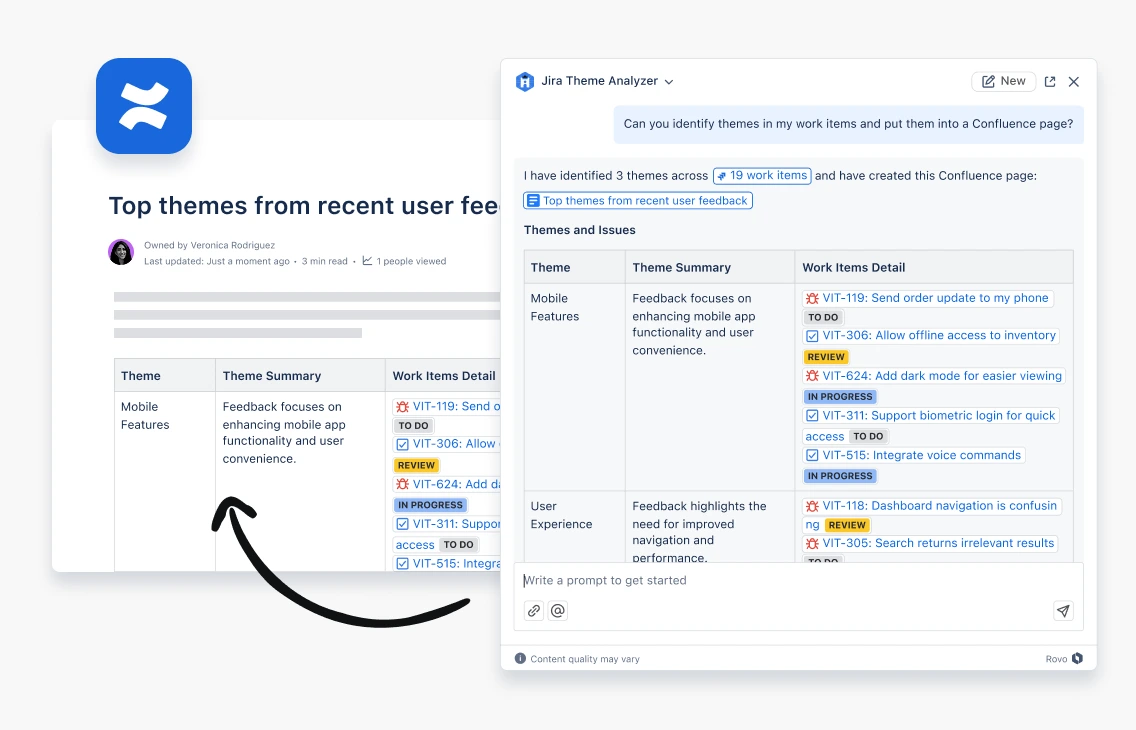 Rovo AI 可以分析 Jira 工作项的主题