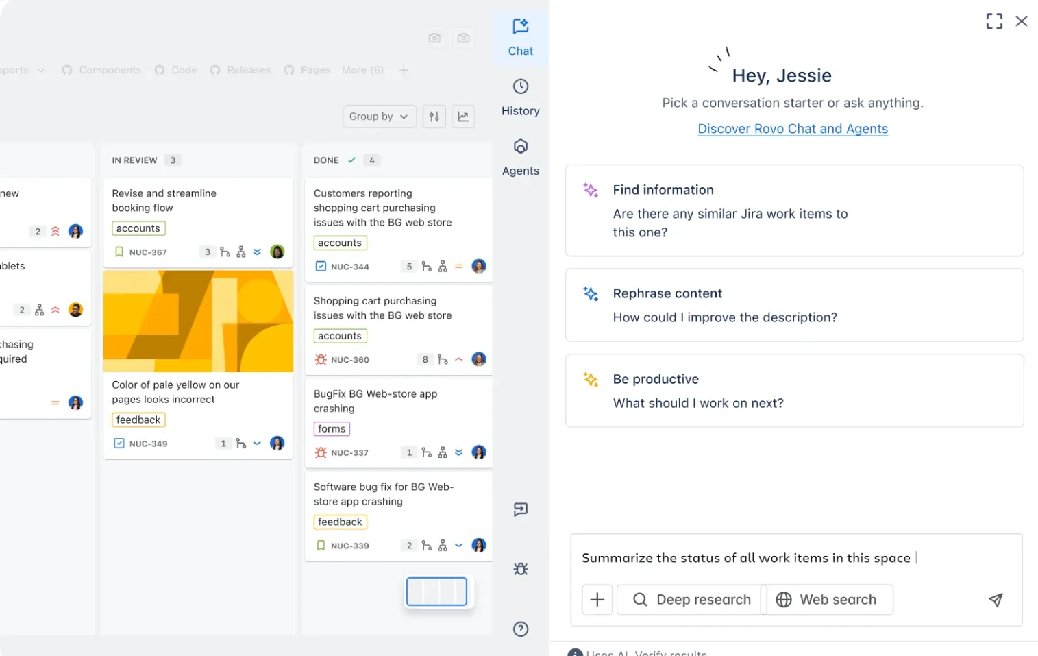 通过与 Rovo AI 对话获取状态更新