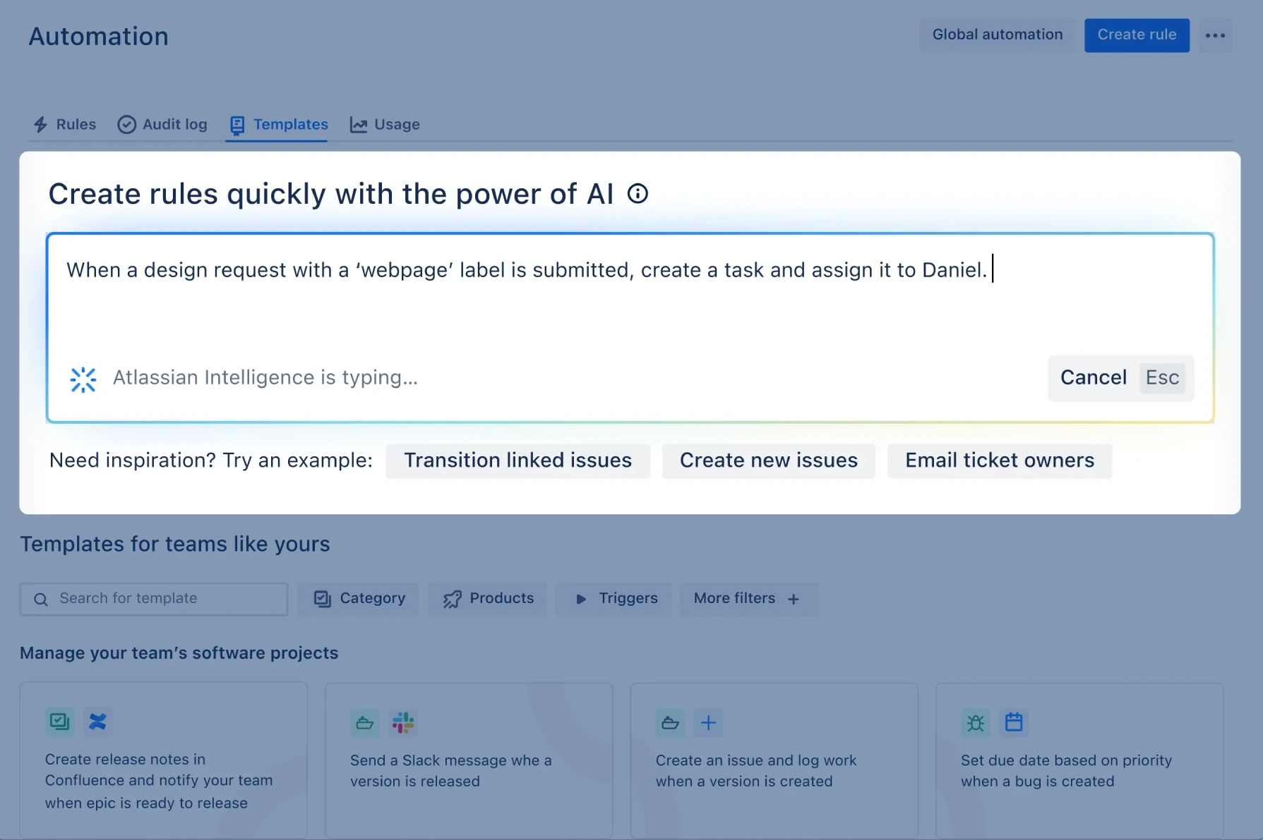 使用自然语言在 Jira 中创建自动化